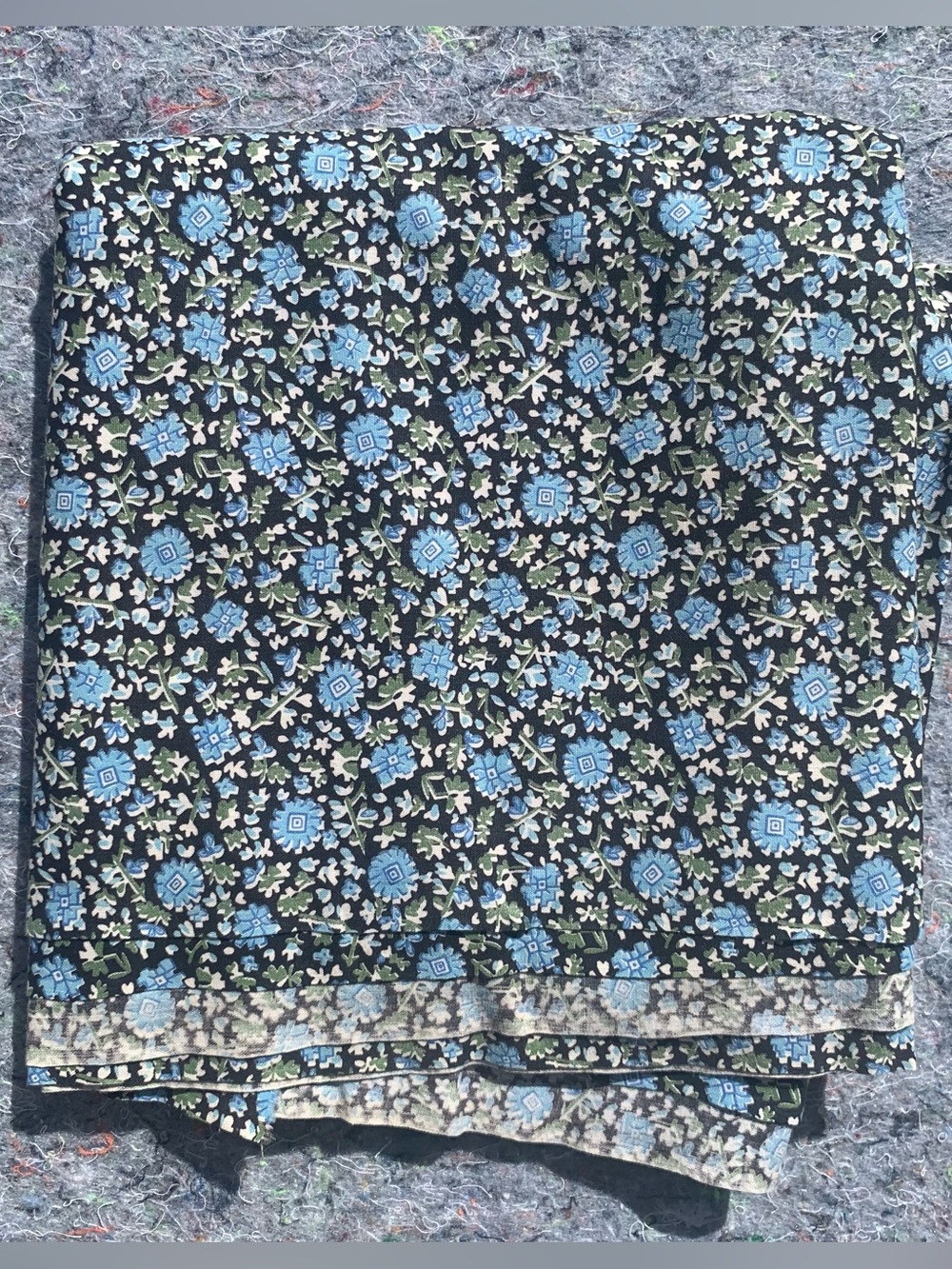Stunning Antique 1930s cotton black blue green & white floral whimsygoth fabric - Picture 1 of 16
